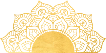 Golden mandala pattern with rising sun motif, ideal for food service, wholesale, and culinary branding materials.